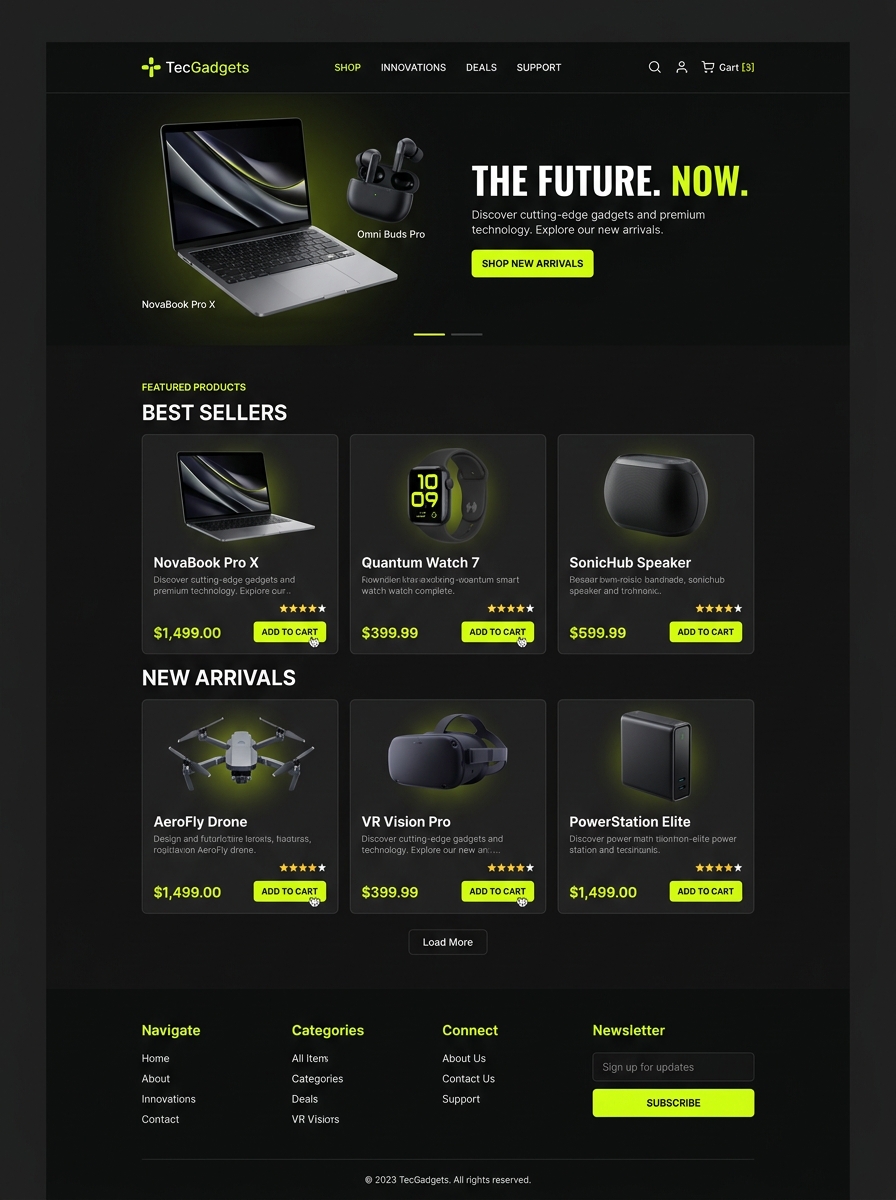 Diseño web a medida para tienda online de tecnología TecGadgets en Shopify